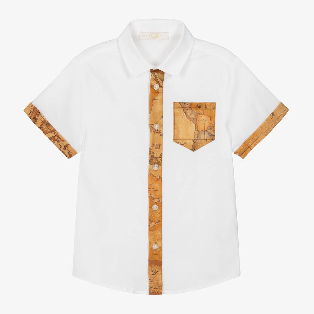 Alviero Martini - Boys White Cotton Geo Map Shirt | Childrensalon