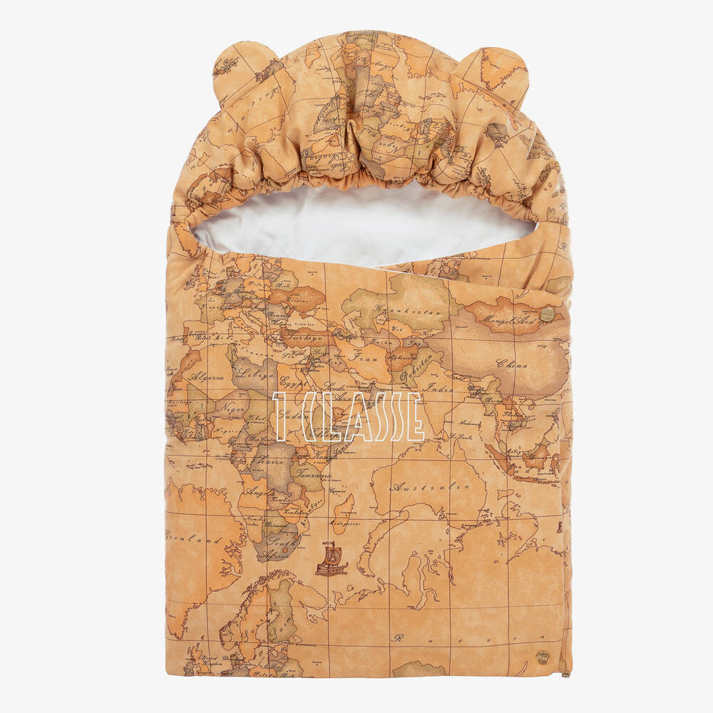 Alviero Martini - Dark Beige Geo Map Print Cotton Nest (68cm) | Childrensalon