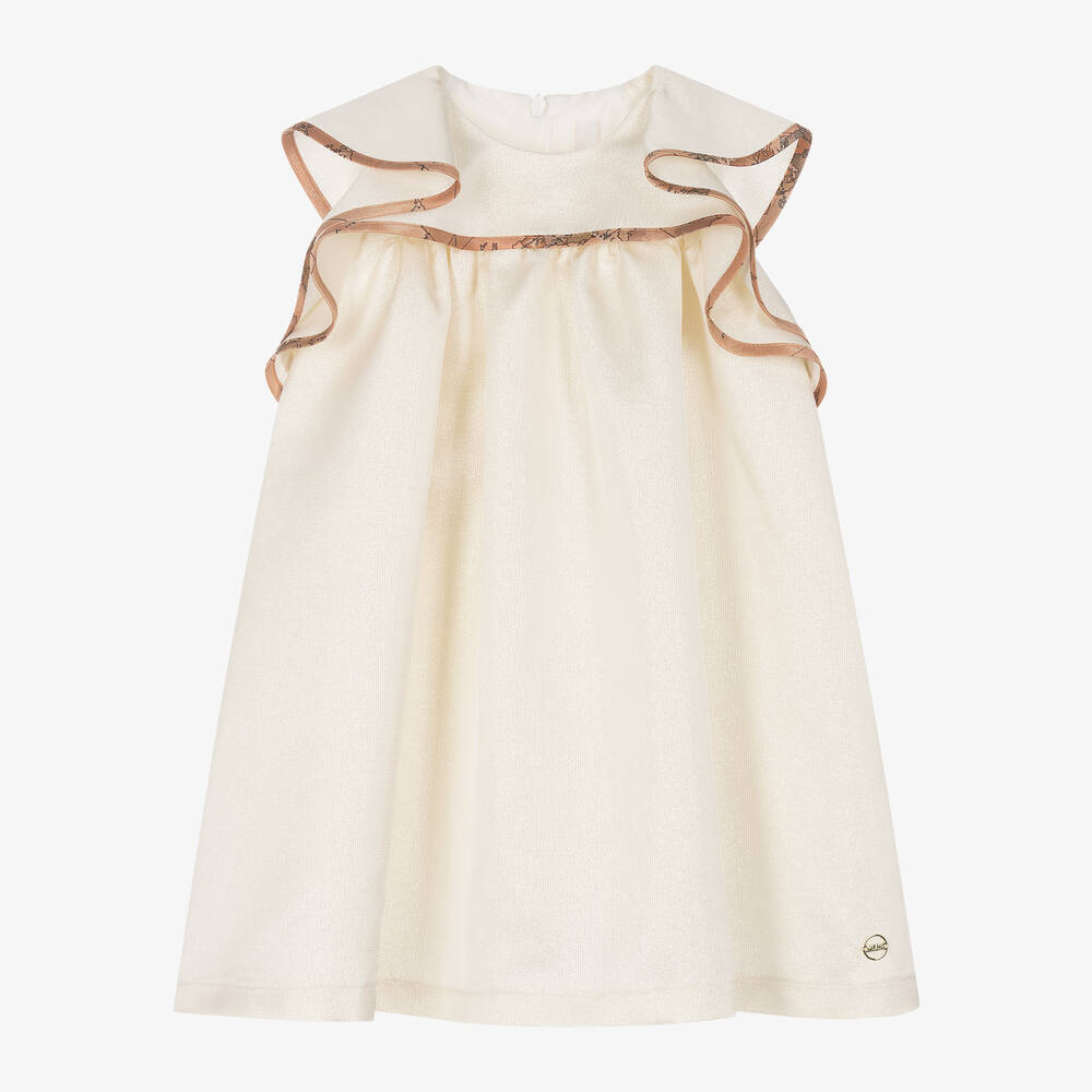 Alviero Martini - Girls Ivory Glitter Ruffle Dress | Childrensalon