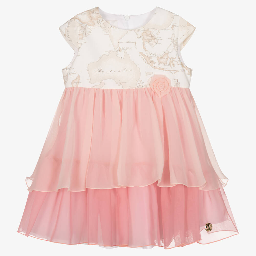Alviero Martini Babies' Girls Pink Chiffon Geo Map Dress