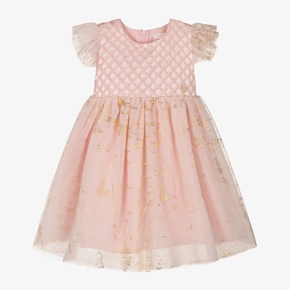 Alviero Martini - Girls Pink Geo Map Tulle Dress | Childrensalon