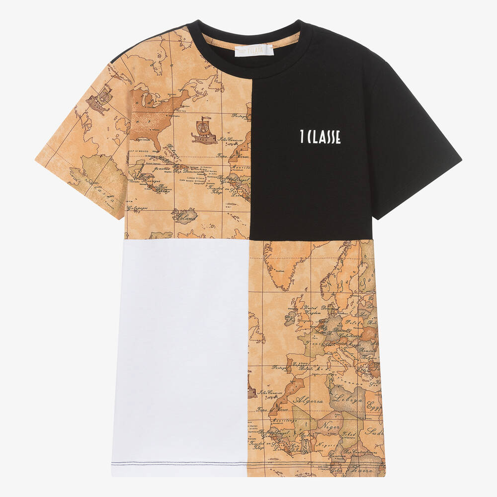 Alviero Martini - Teen Boys Black Cotton Geo Map T-Shirt | Childrensalon