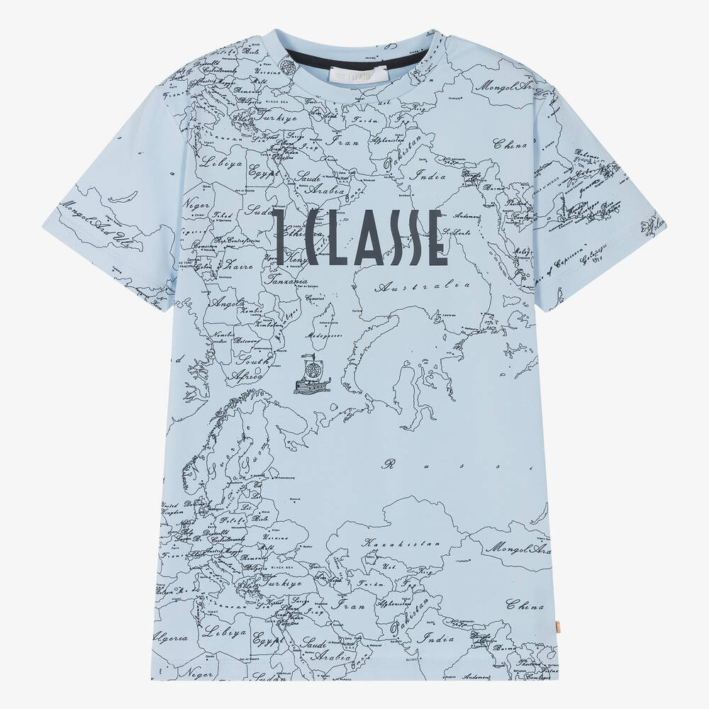 Alviero Martini - Teen Boys Blue Geo Map Cotton T-Shirt | Childrensalon