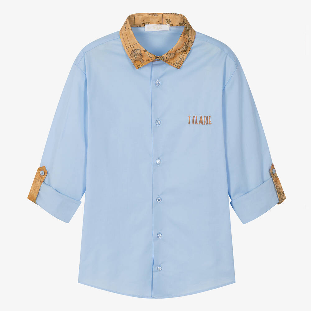 Alviero Martini - Голубая хлопковая рубашка для мальчиков-подростков | Childrensalon