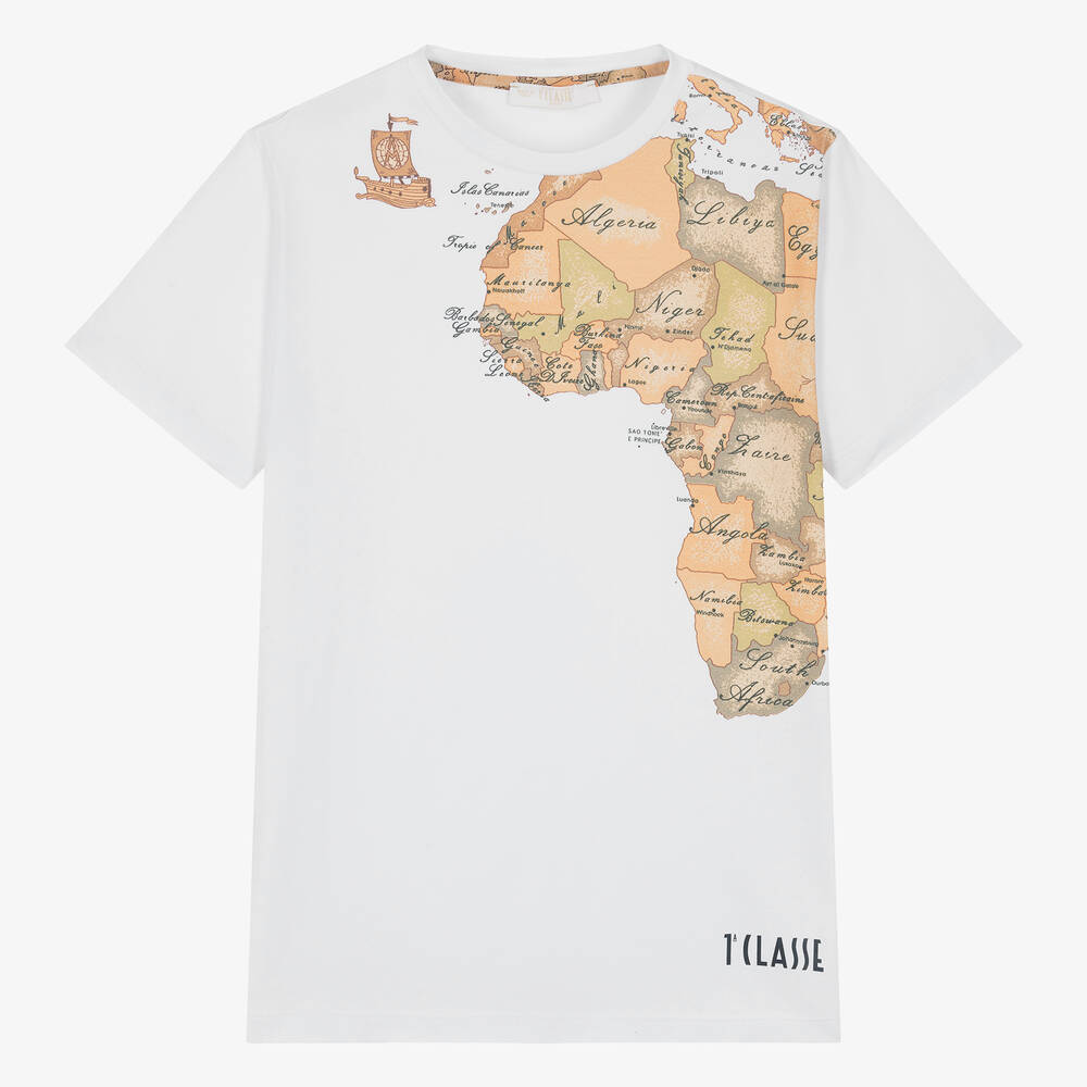 Alviero Martini - Белая хлопковая футболка Geo Map для мальчиков-подростков | Childrensalon
