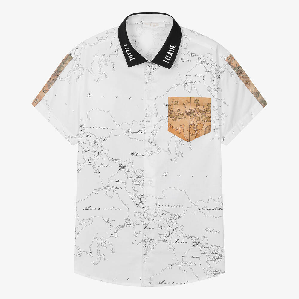Alviero Martini - Teen Boys White Geo Map Cotton Shirt | Childrensalon