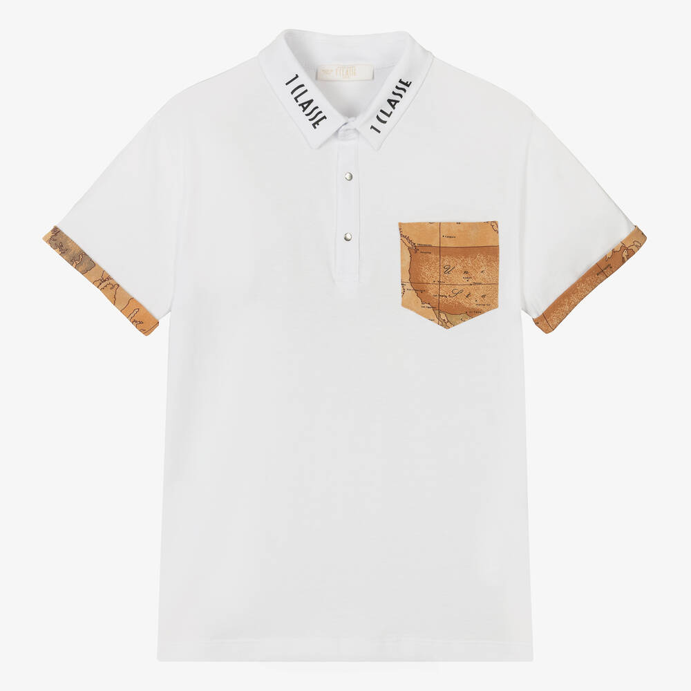 Alviero Martini - Teen Boys White Geo Map Polo Shirt | Childrensalon