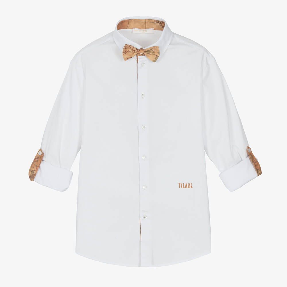 Alviero Martini Teen Boys White Shirt & Geo Bow Tie