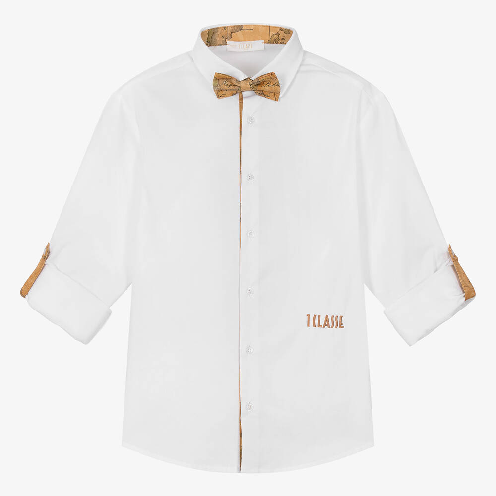 Alviero Martini - قميص قطن لون أبيض وبيج بربطة عنق للمراهقين | Childrensalon
