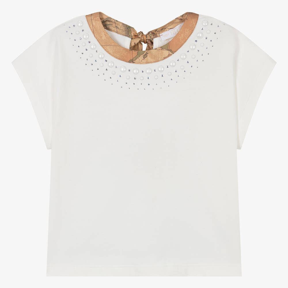 Alviero Martini - Teen Girls Ivory Embellished Geo T-Shirt | Childrensalon