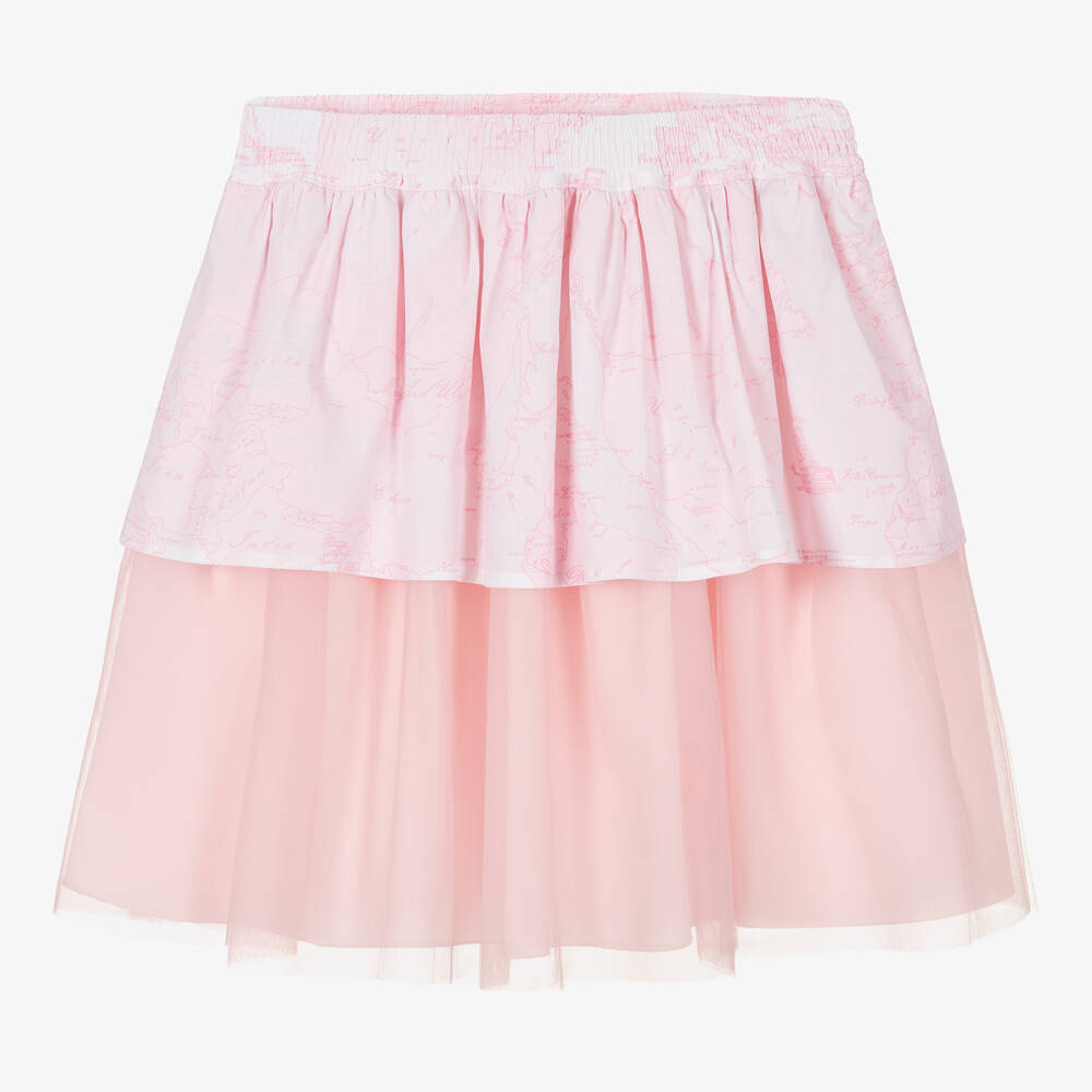 Alviero Martini Teen Girls Pink Geo Map Tiered Skirt