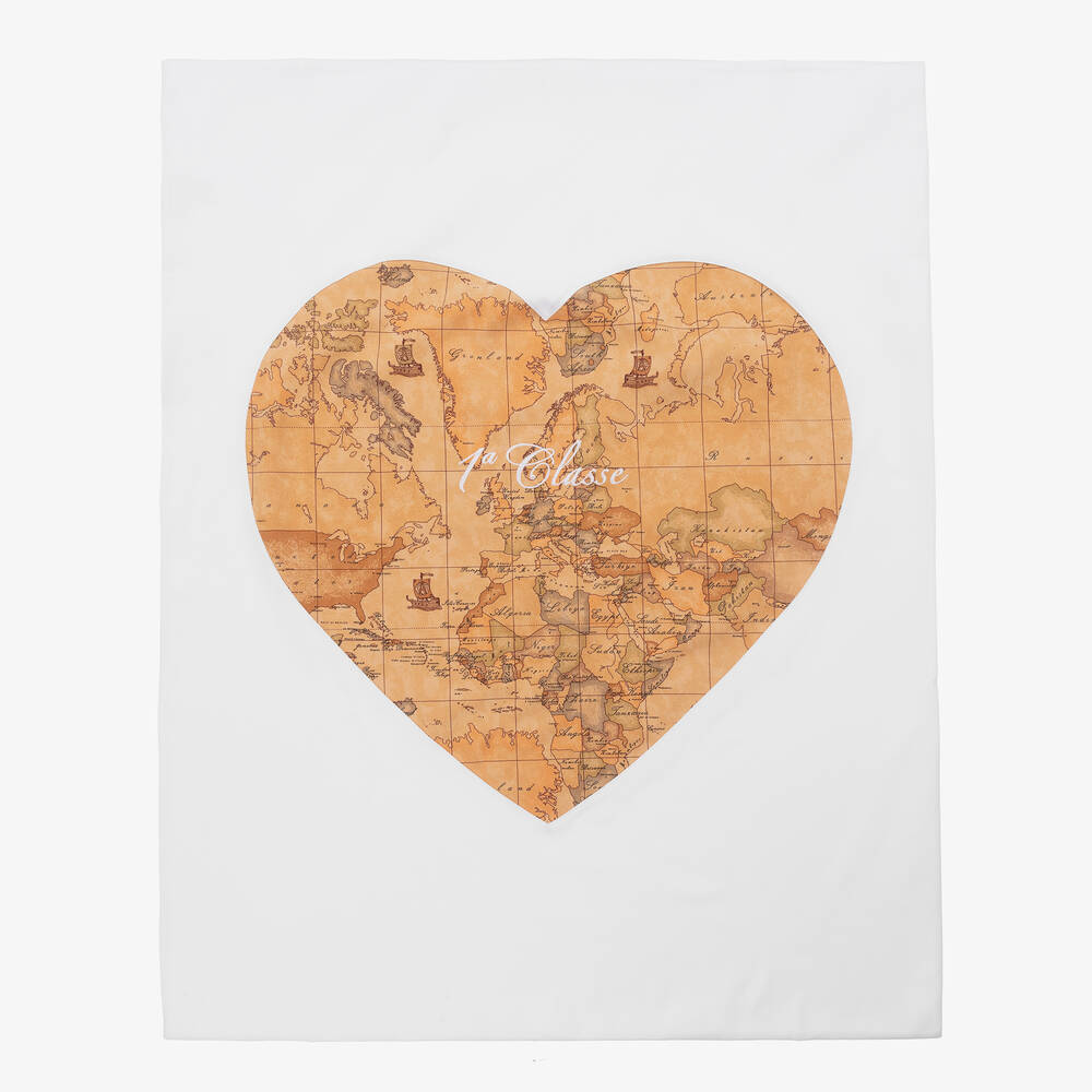 Alviero Martini - White Cotton Geo Heart Blanket (99cm) | Childrensalon