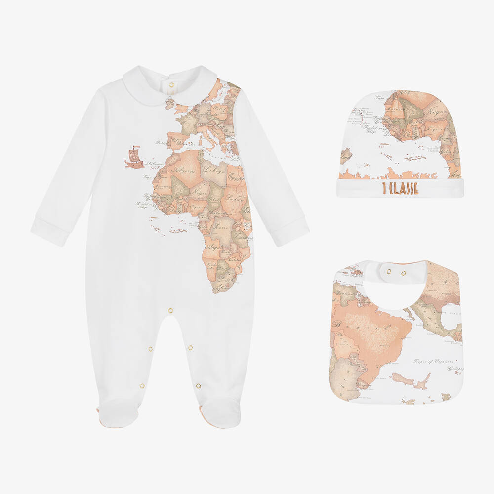 Alviero Martini - White Cotton Geo Map Babygrow Set | Childrensalon