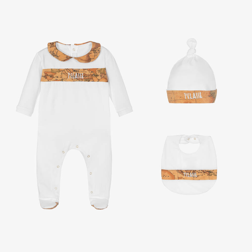 Alviero Martini - White Cotton Geo Map Babysuit Set | Childrensalon