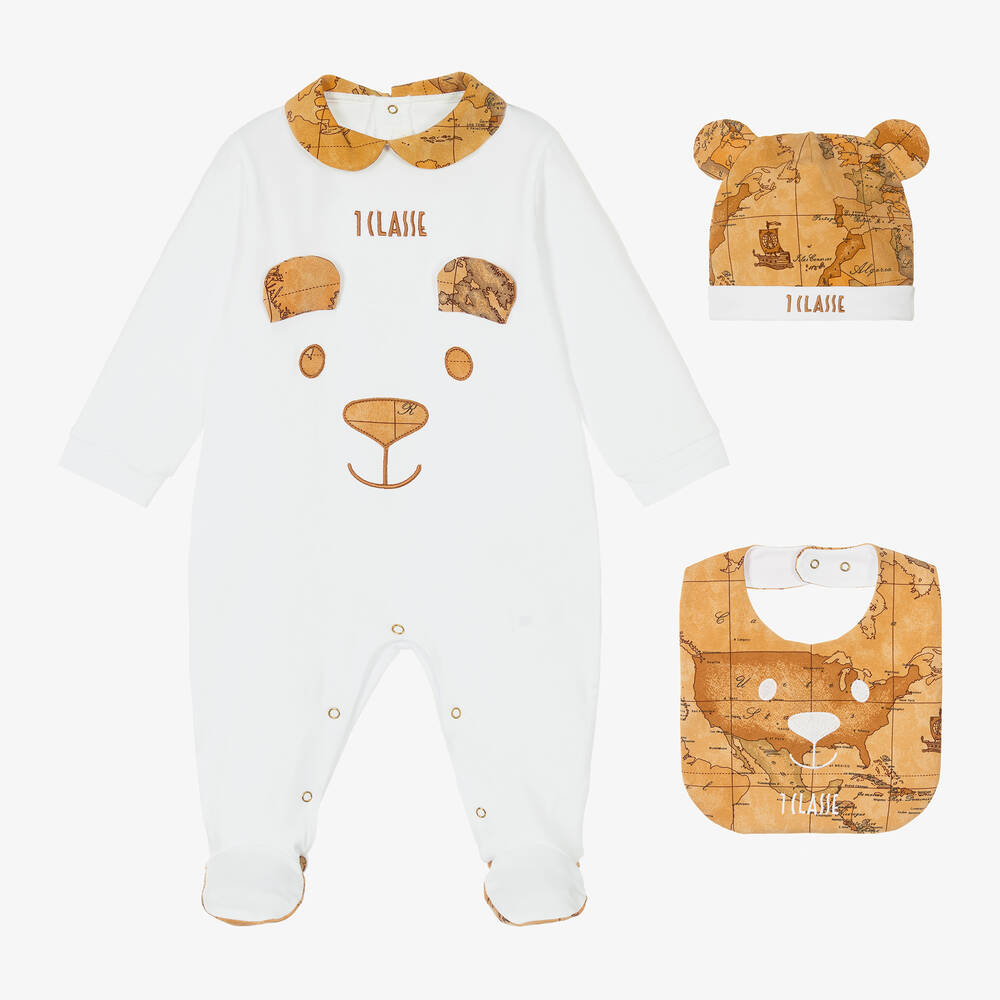 Alviero Martini - White Geo Map Bear Babygrow Set | Childrensalon