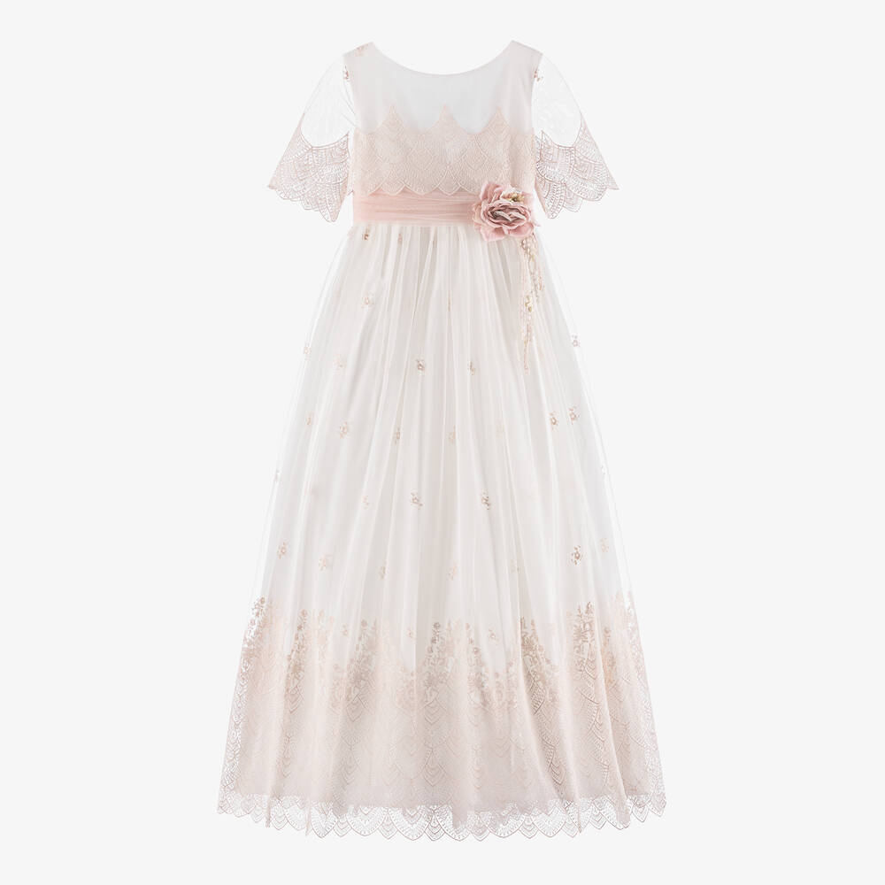 Amaya - Girls Ivory & Pink Tulle Dress | Childrensalon