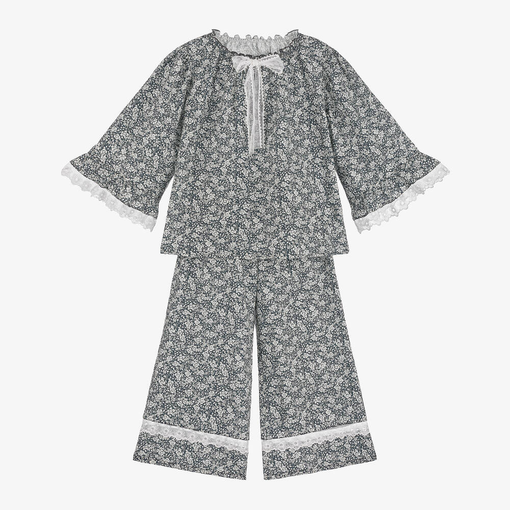 AMIKI Children - Girls Black & White Cotton Floral Pyjamas | Childrensalon