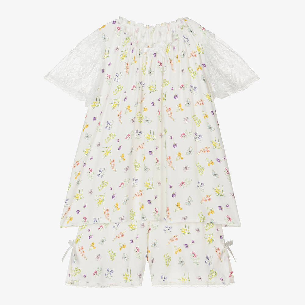 AMIKI Children - Girls Ivory Floral Viscose Pyjamas | Childrensalon