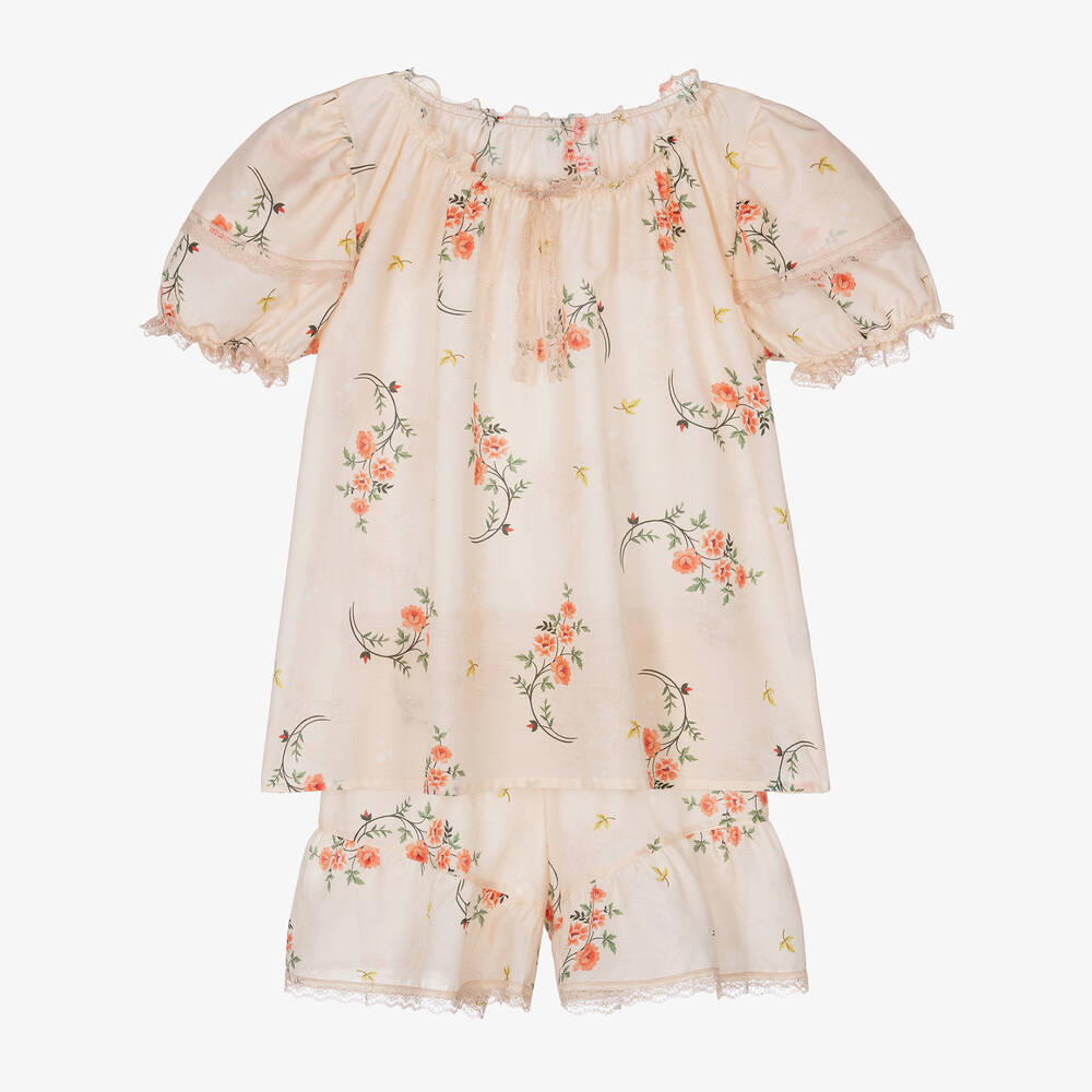AMIKI Children - Girls Orange Cotton & Silk Short Pyjamas | Childrensalon