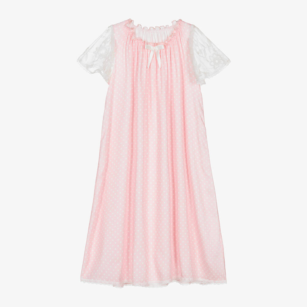 AMIKI Children - Розовая ночная рубашка из вискозы в горошек для девочек | Childrensalon