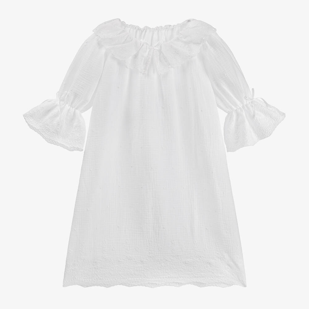 AMIKI Children - Girls White Cotton Nightdress | Childrensalon