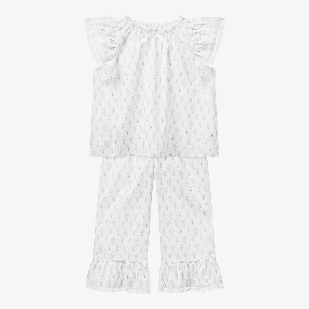 AMIKI Children - Girls White Plumeti Cotton Pyjamas | Childrensalon