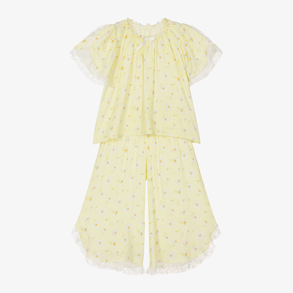 AMIKI Children - Girls Yellow Daisy Viscose Pyjamas | Childrensalon