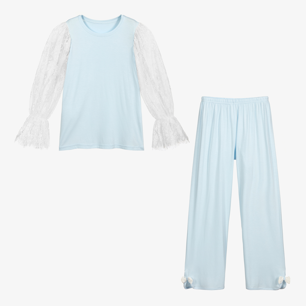 Amiki Children Girls Teen Blue Modal & Lace Pyjamas
