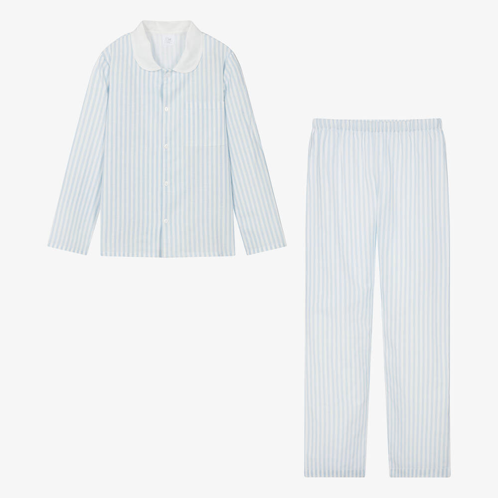 AMIKI Children - Teen Boys Blue Stripe Cotton Pyjamas | Childrensalon
