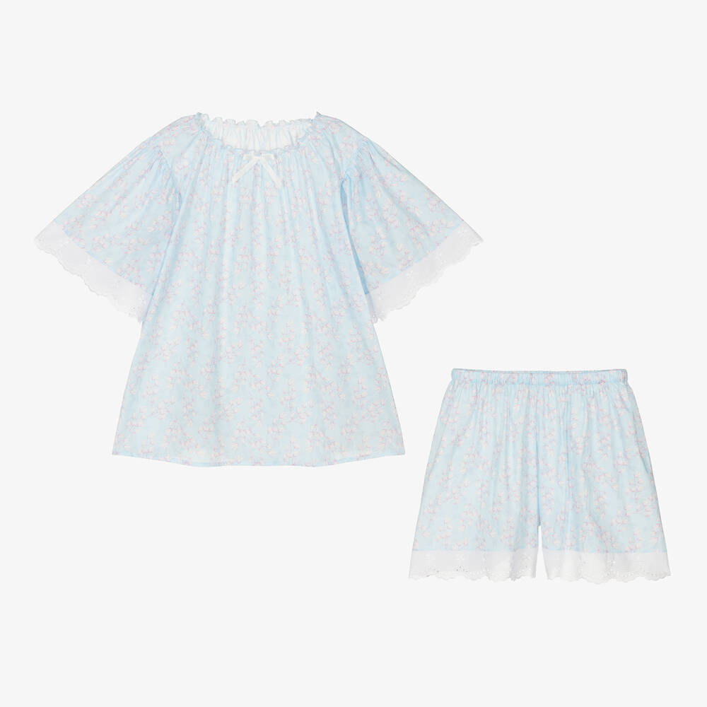 AMIKI Children - Teen Girls Blue Cotton Short Pyjamas | Childrensalon