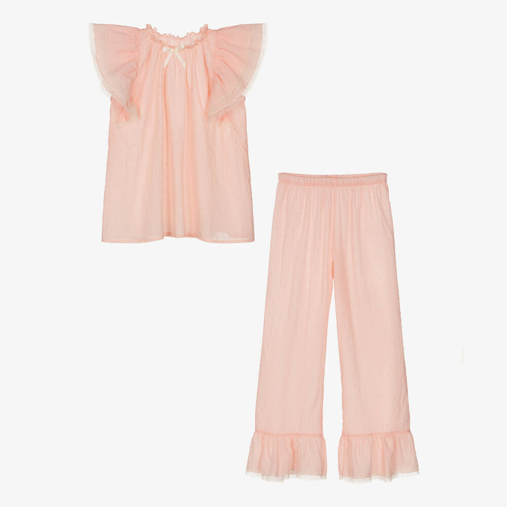 Amiki Children Teen Girls Pink Cotton Plumetti Pyjamas