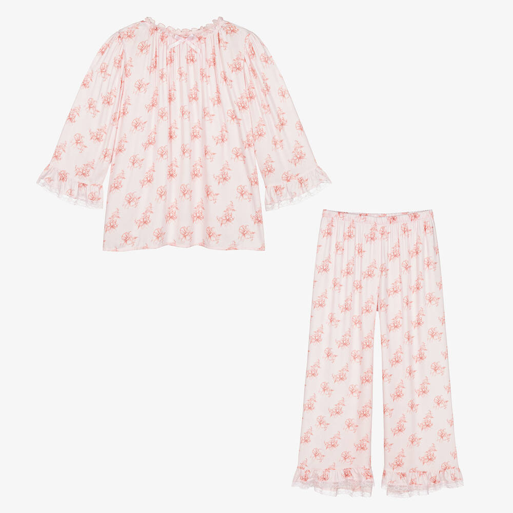 Amiki Children Teen Girls Pink Viscose Bow Print Pyjamas