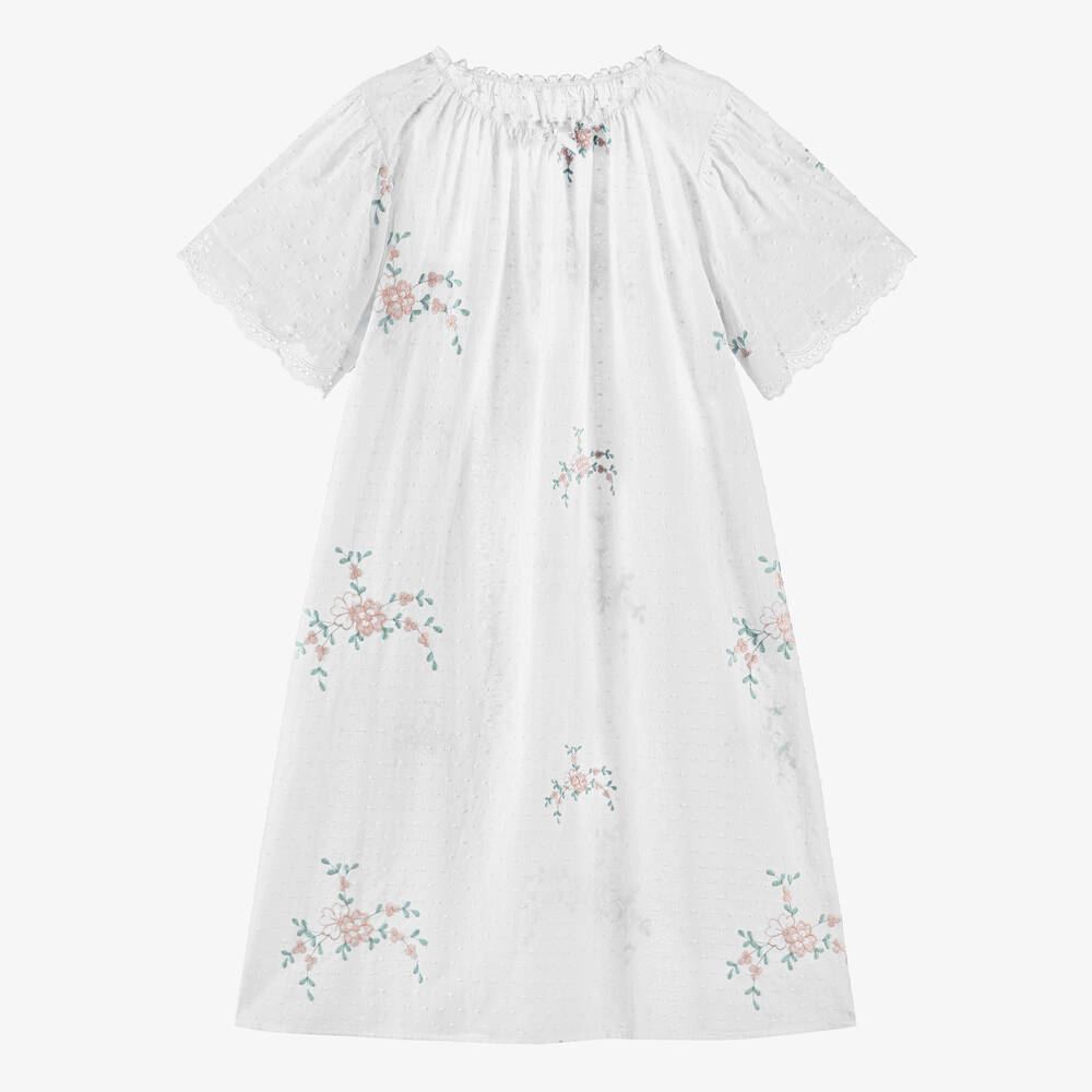 AMIKI Children - Белая ночная рубашка из хлопка с цветами для подростков | Childrensalon