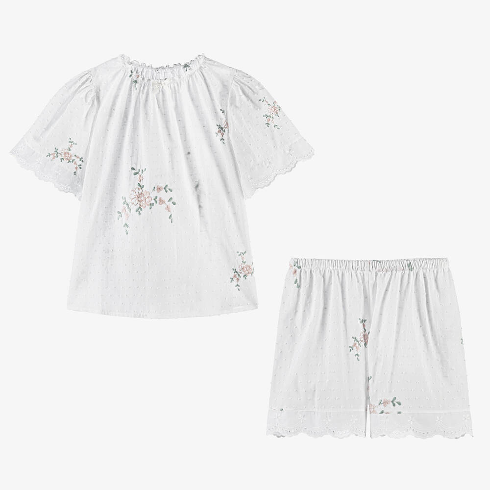 AMIKI Children - Teen Girls White Cotton Floral Short Pyjamas | Childrensalon