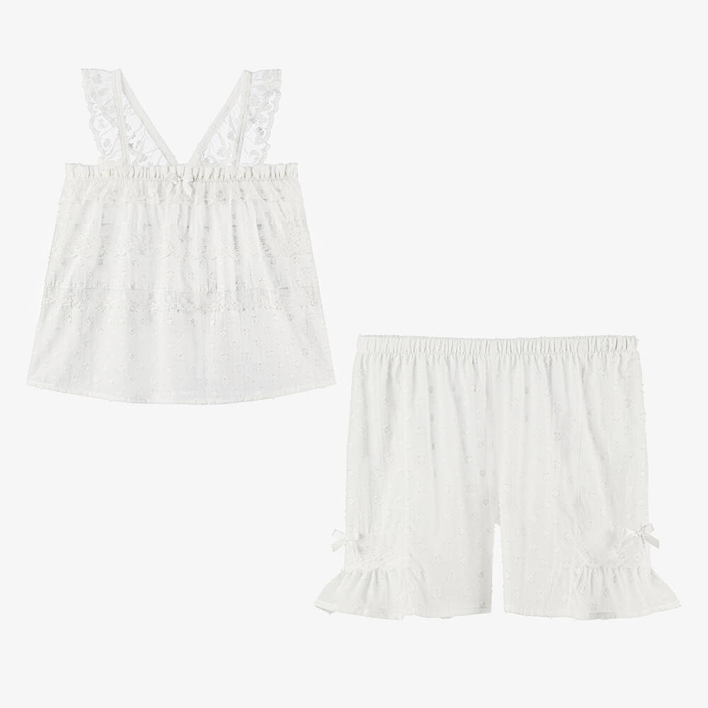 Amiki Children Teen Girls White Cotton & Lace Short Pyjamas