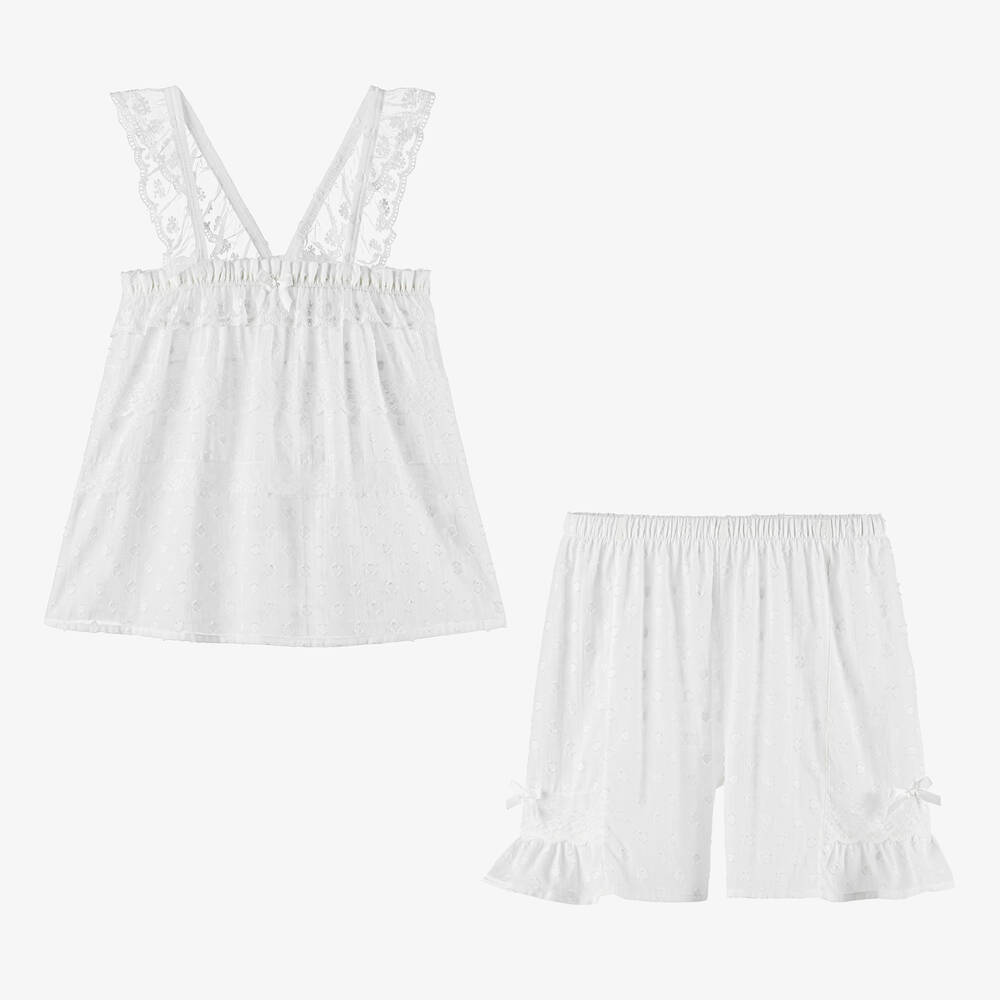 AMIKI Children - Teen Girls White Cotton & Lace Short Pyjamas | Childrensalon