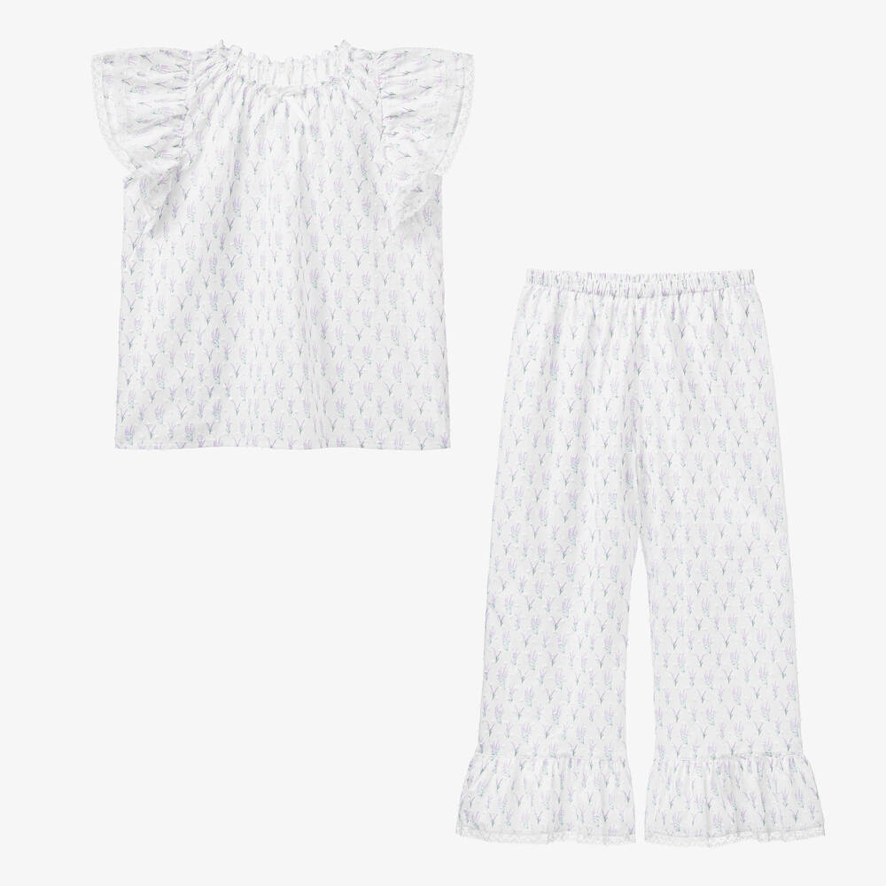 AMIKI Children - Teen Girls White Plumeti Cotton Pyjamas | Childrensalon
