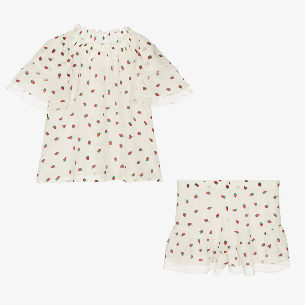 Amiki Children Teen Girls White Strawberry Print Short Pyjamas