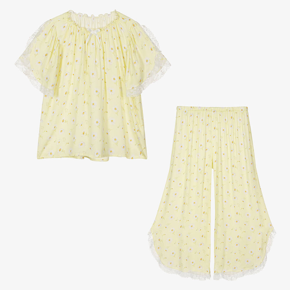 Amiki Children Teen Girls Yellow Daisy Viscose Pyjamas