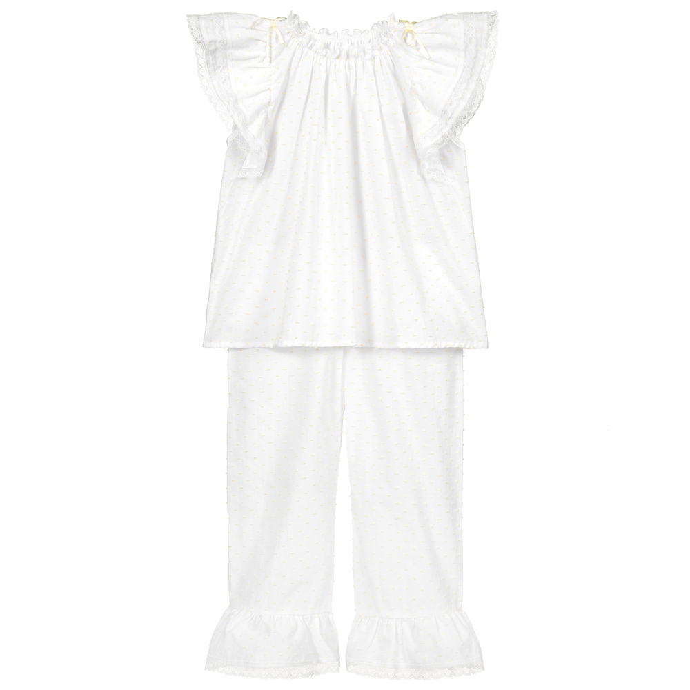 Amiki Children Kids'  Girls White & Yellow Cotton Pyjamas