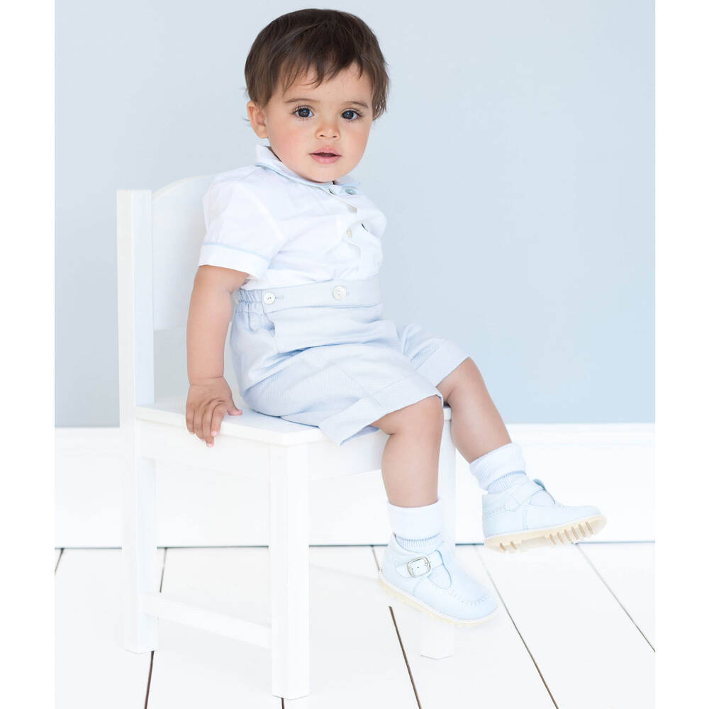 Ancar-طقم شورت قطن لون أبيض وأزرق للأولاد | Childrensalon