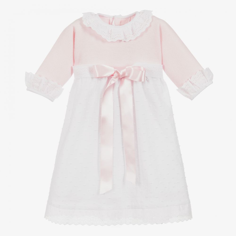 Ancar -  Robe rose et blanche en coton | Childrensalon