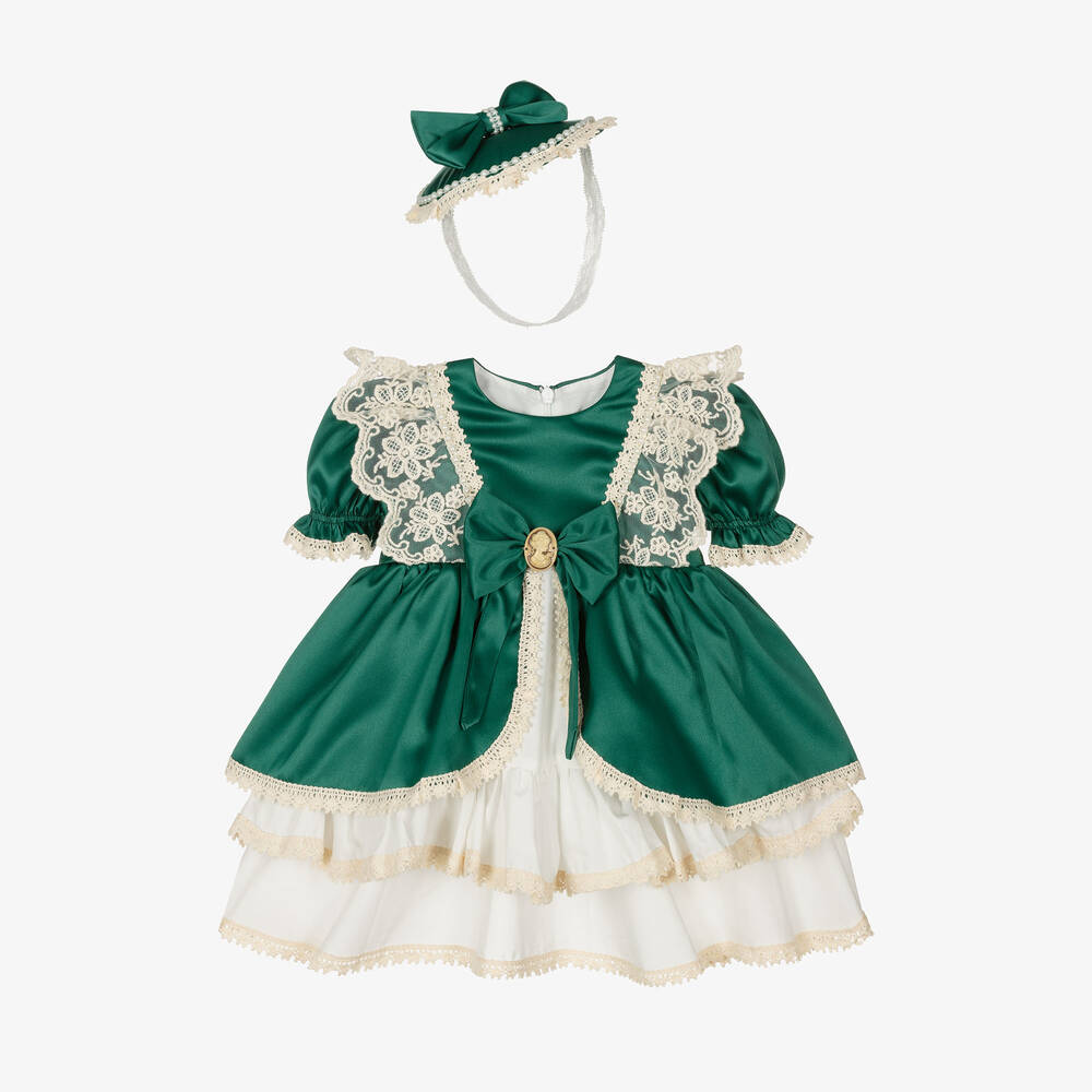 Andreeatex - طقم فستان أطفال بناتي ساتان لون أخضر  | Childrensalon