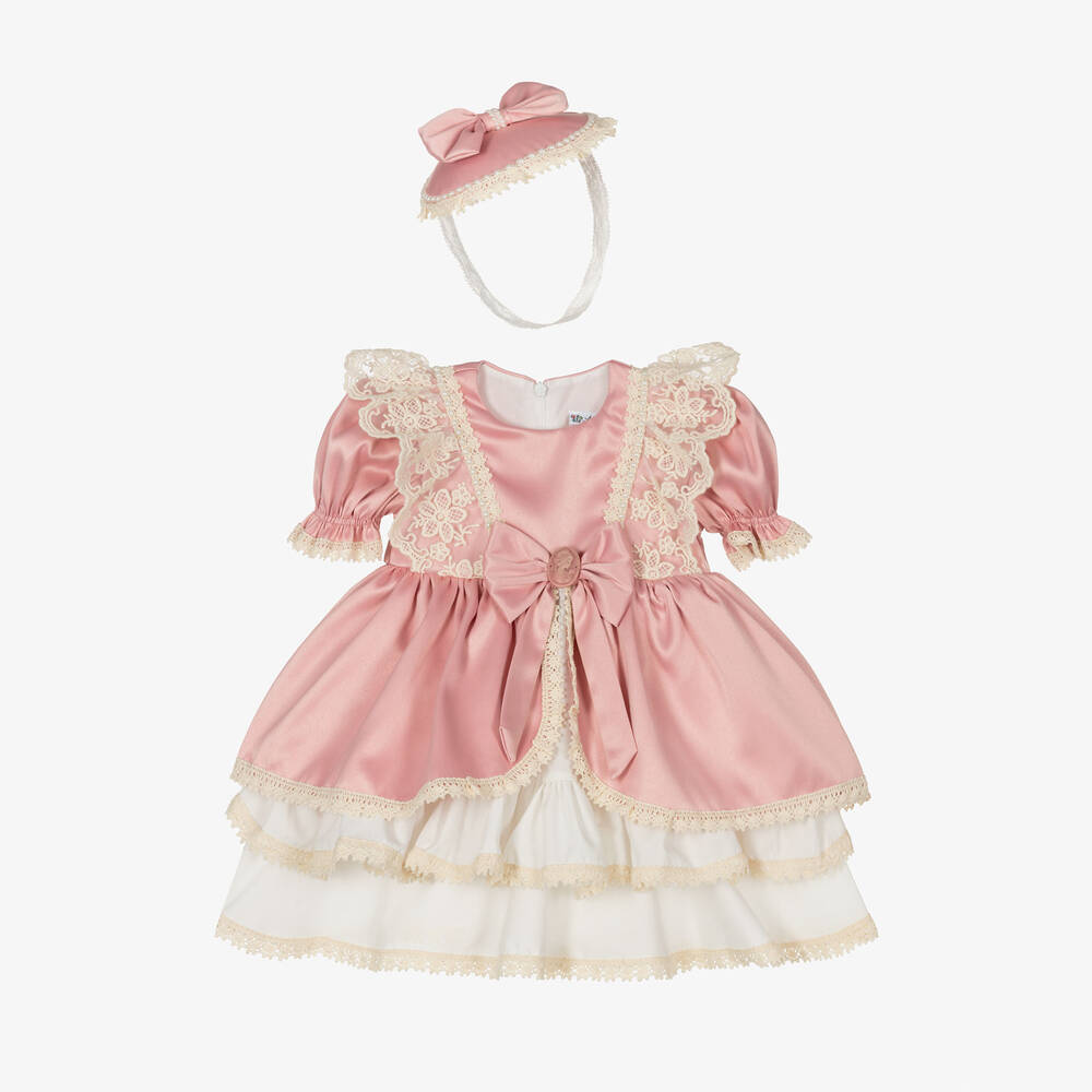 Andreeatex - Baby Girls Pink Satin Dress Set | Childrensalon