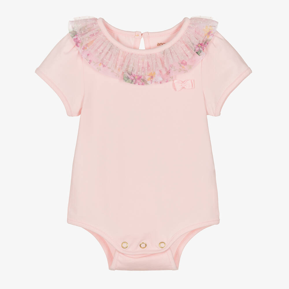 Angel's Face - Baby Girls Pink Cotton Frilled Bodysuit | Childrensalon