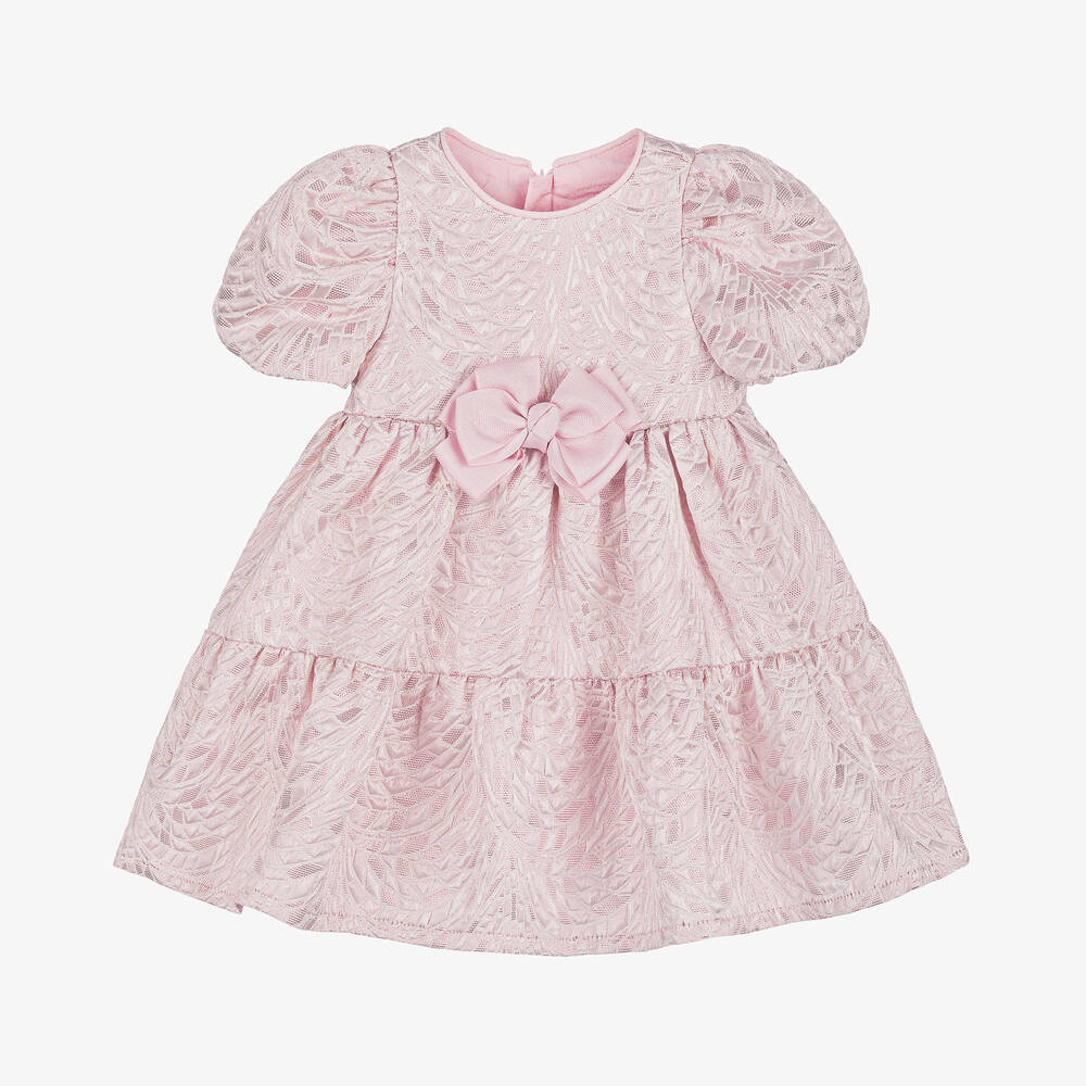 Angel's Face - Baby Girls Pink Jacquard Bow Dress | Childrensalon