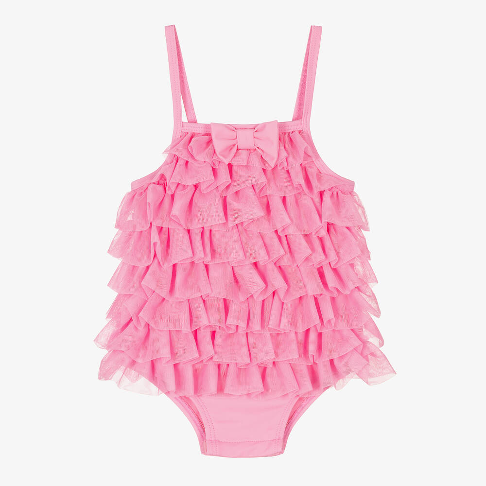 Angel's Face - Baby Girls Pink Tulle Frill Swimsuit (UPF50+) | Childrensalon