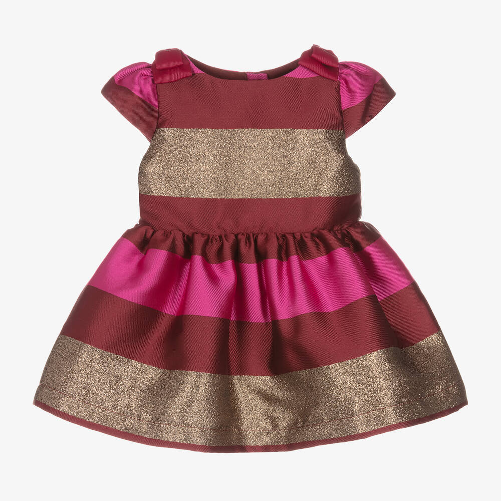 Angel's Face - Baby Girls Red & Gold Striped Satin Dress | Childrensalon