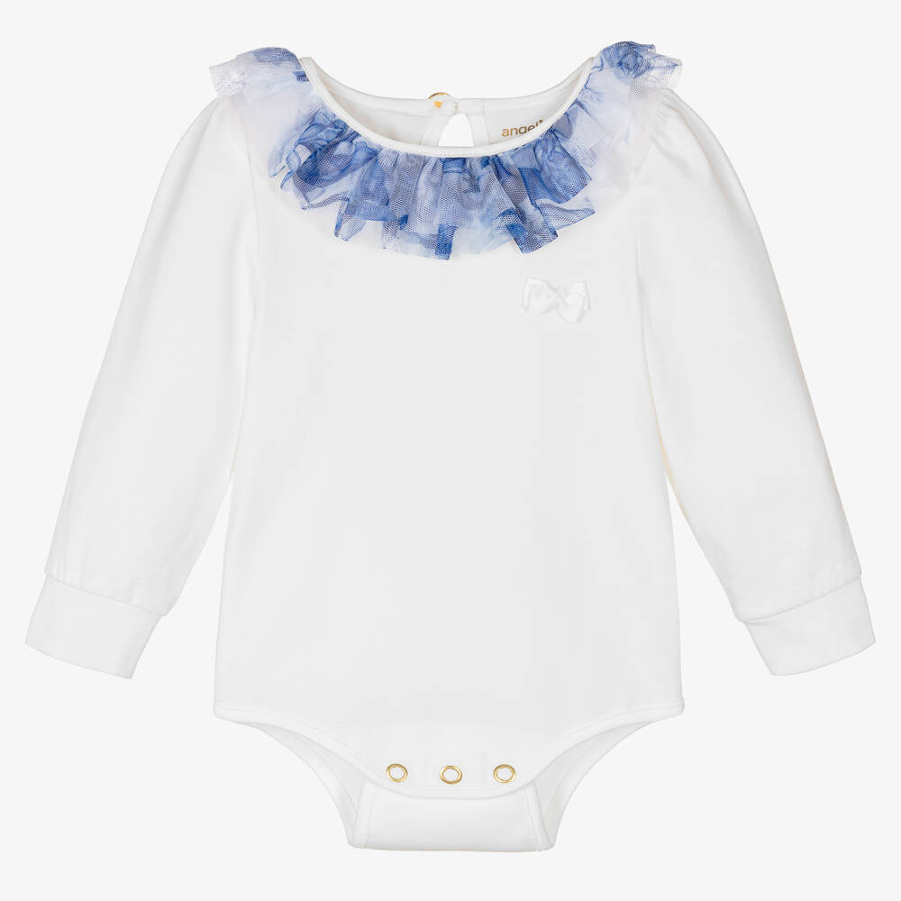 Angel's Face - Baby Girls White Tulle Collar Bodysuit | Childrensalon