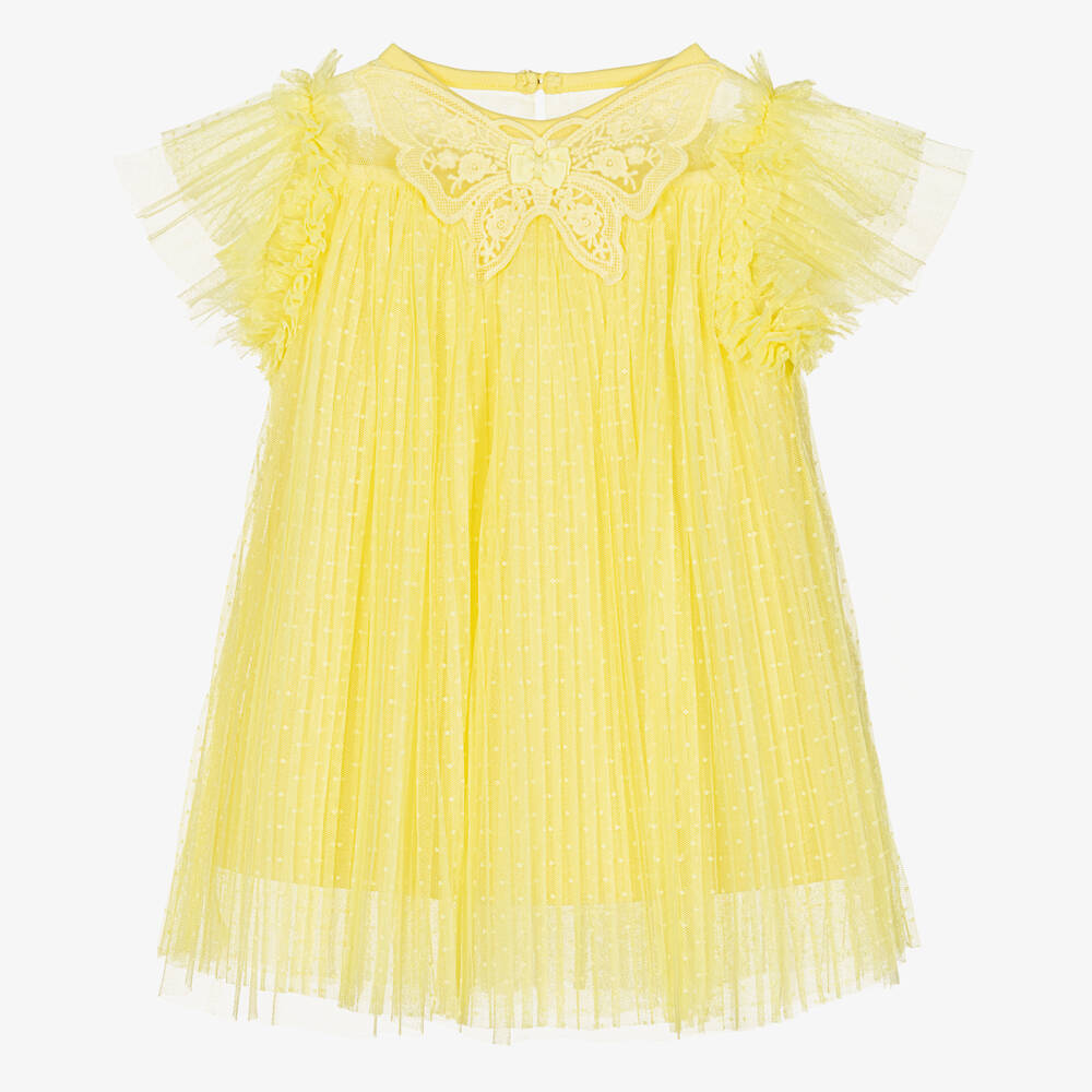 Angel's Face - Baby Girls Yellow Pleated Tulle Dress | Childrensalon